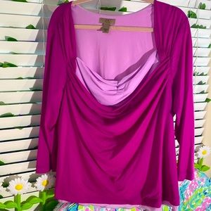 i.e. woman magenta and pink layered look softly draped nylon top